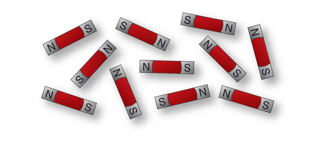 永磁材料內(nèi)部磁疇在充磁之前混亂無(wú)序的示意圖