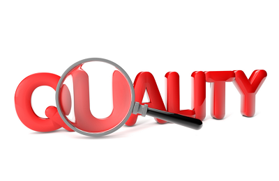 放大鏡檢查'QUALITY'單詞的插圖，表現(xiàn)上海駿材制定執(zhí)行嚴格產(chǎn)品質(zhì)量標(biāo)準(zhǔn)